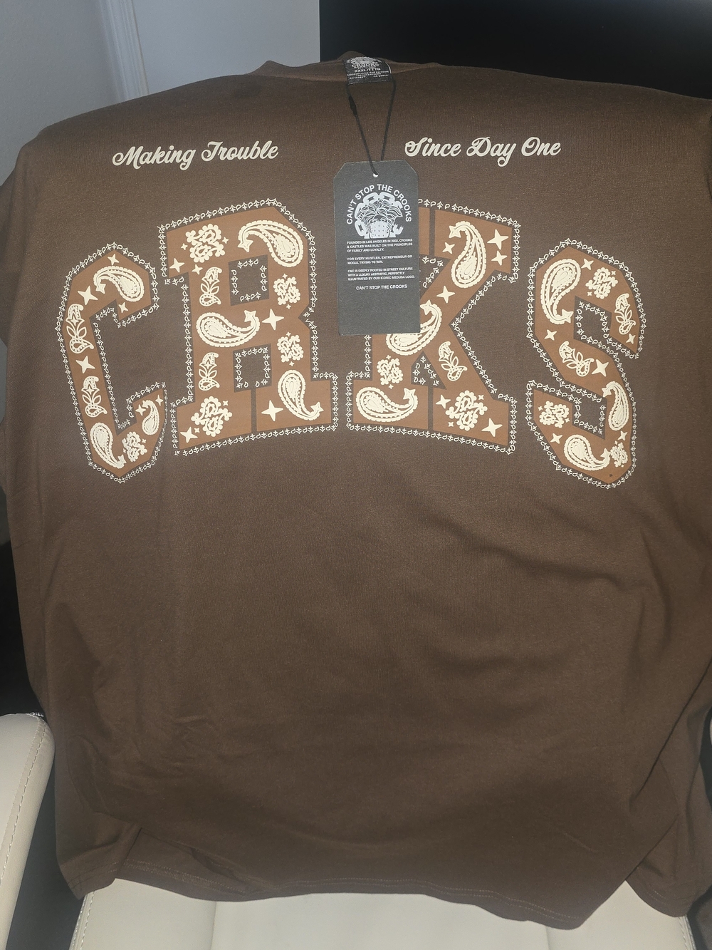 Crooks & Castles Brown Tee with Cream Bandana Print